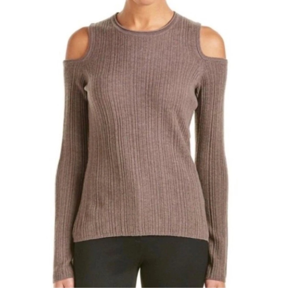 Elie Tahari Taupe Off-the-Shoulder Sweater